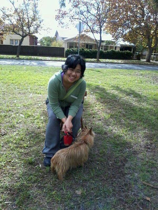 Me and Tessie, a friend's dog, in Colonel Light Gardens, Adelaide in 2014.